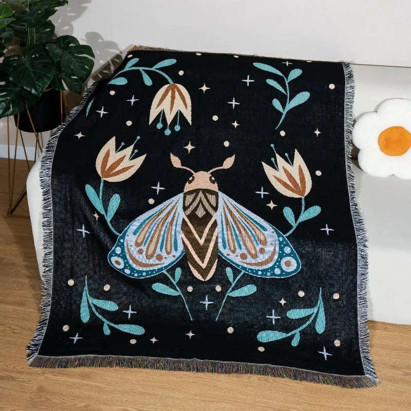 Soft Bohemian Tapestry Moth Printing Sofa Blanket Fashion Home Decoration Universal Throw for Living Room Camping Ornament