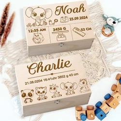 Personalized Baby Memory Box Gift for A Birthday Baptism Wooden Keepsake Case Newborn Birth Stats Box Umbilical Cord Boxes