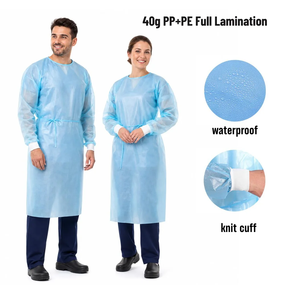 10PCS Disposable PPE Isolation Gowns Full-Back Double Tie Closure 40 GSM Material for Home Isolation Labs Dental Beauty Agencies