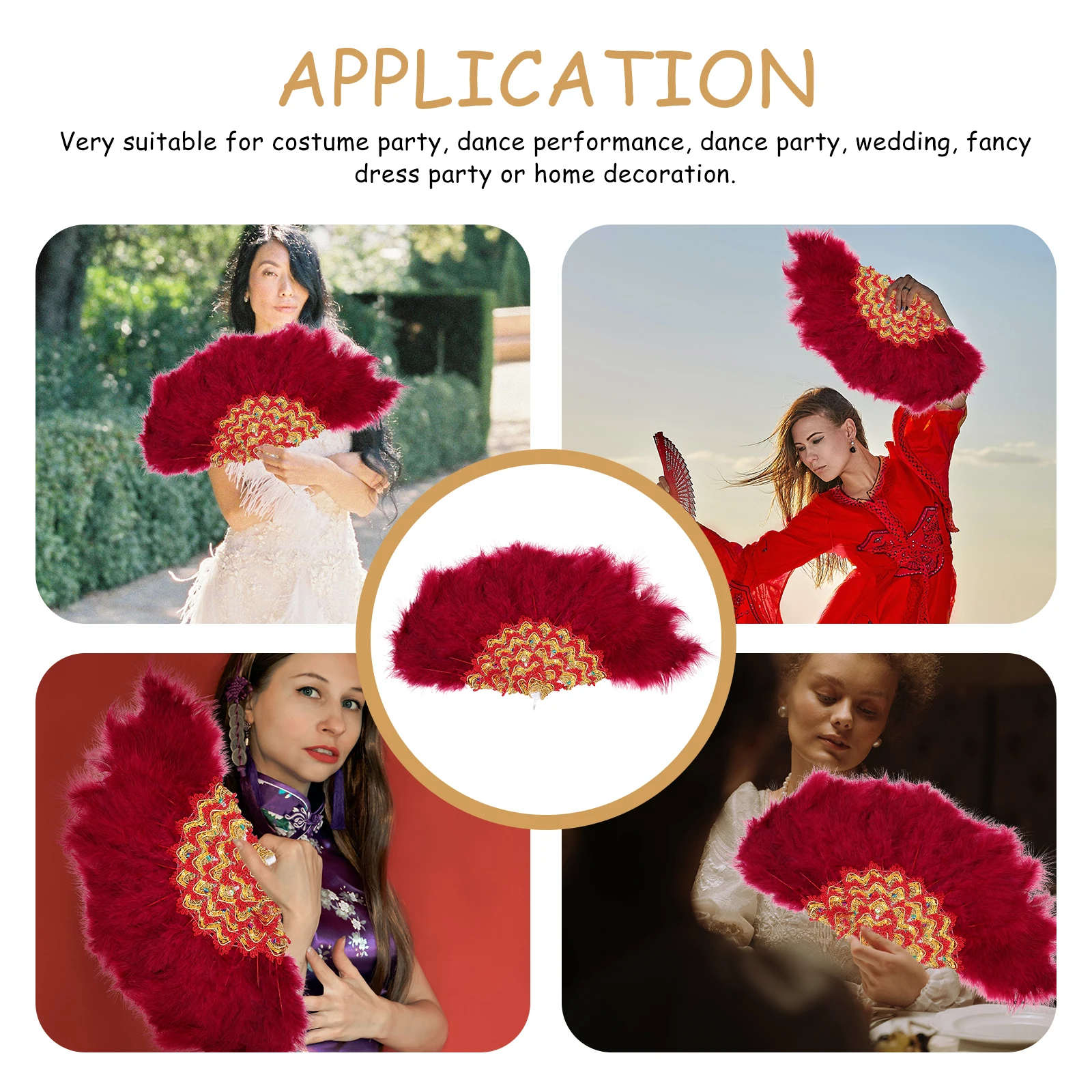 

Portable Plumage Fan Premium Material Chic Design for Bridal Party Wedding Performance Photo Prop Wedding Plumage Fan