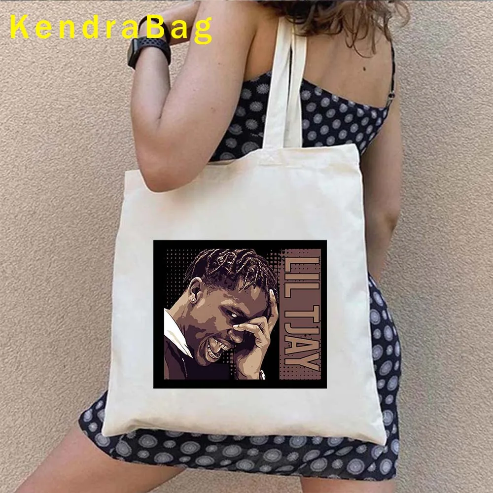 American Rapper Lil TJay Graffiti Poster Cute Gifts Men Women Canvas Shoulder Tote Bag Harajuku Shopper Reusable Cotton Handbags