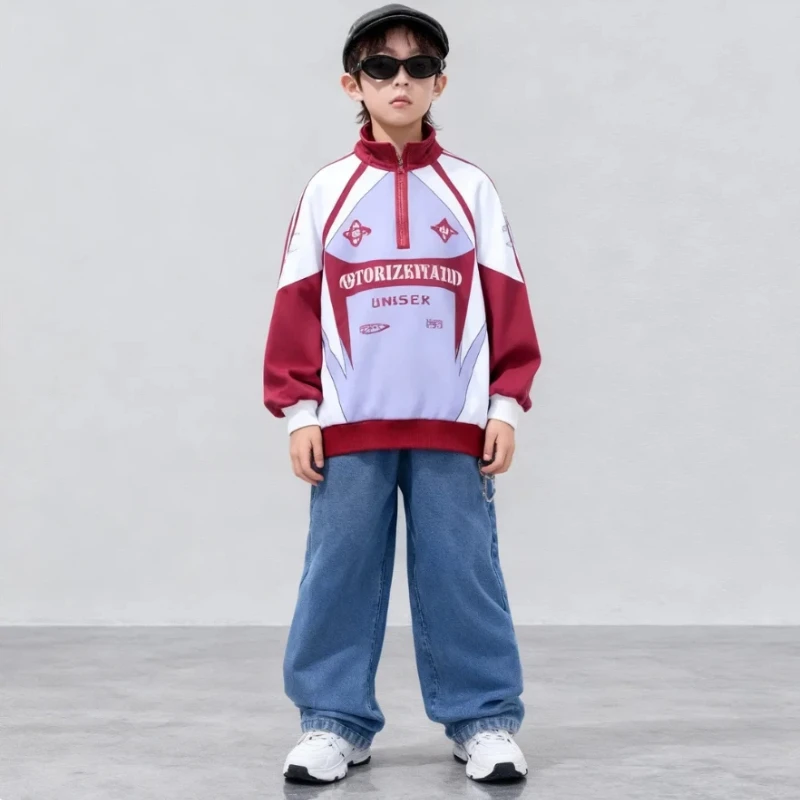 

Girls K-pop Jacket Top Hip Hop Boys Blue Jeans Street Dance Pants Kids Jazz Girl Group Clothes Sets Child Streetwear