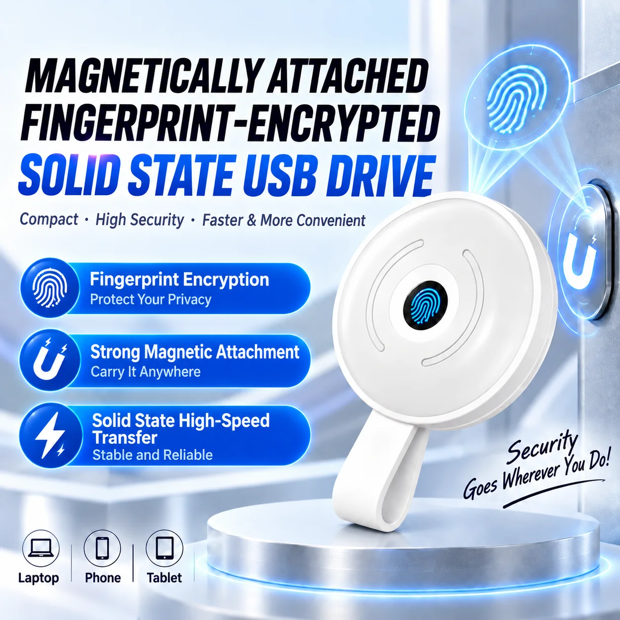 Fingerprint Encrypted SSD Flash Drive Portable USB Solid State Drive with Touch Unlock Secure Data Storage