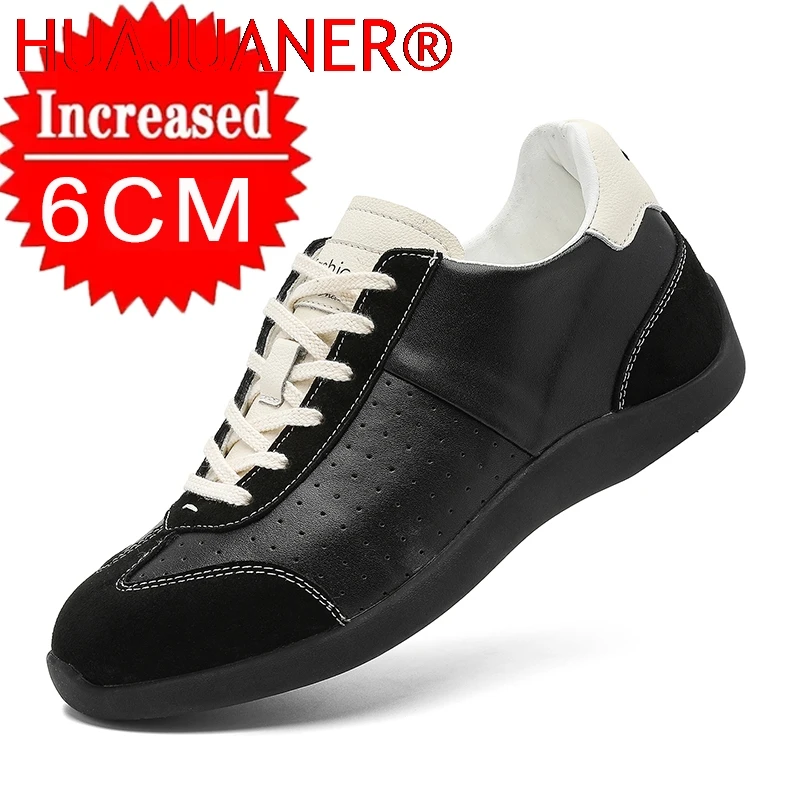 Unisex Cowhide Elevator Shoes 5cm Hidden Heel Height Increase Ballet Inspired German Training Shoes Casual Comfortable Sneakers
