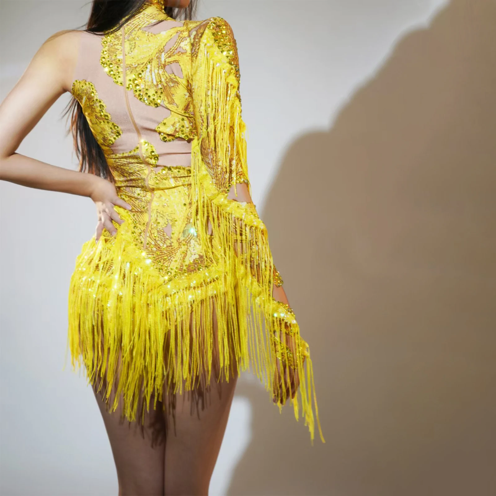 Mode paillettes frange strass body femmes adultes performance justaucorps fête d'anniversaire bar Club scène danse drag queen costume