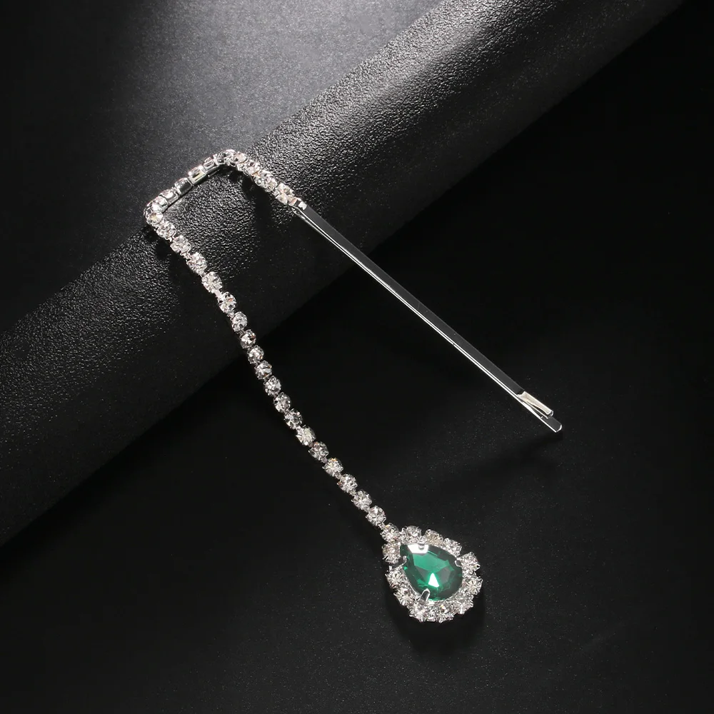 Fashion Green Pendant Hairpin Hair Wedding for Women Girl Head Accessories 1920s Bridesmaid Y2k Crystal Jewelry Gifts