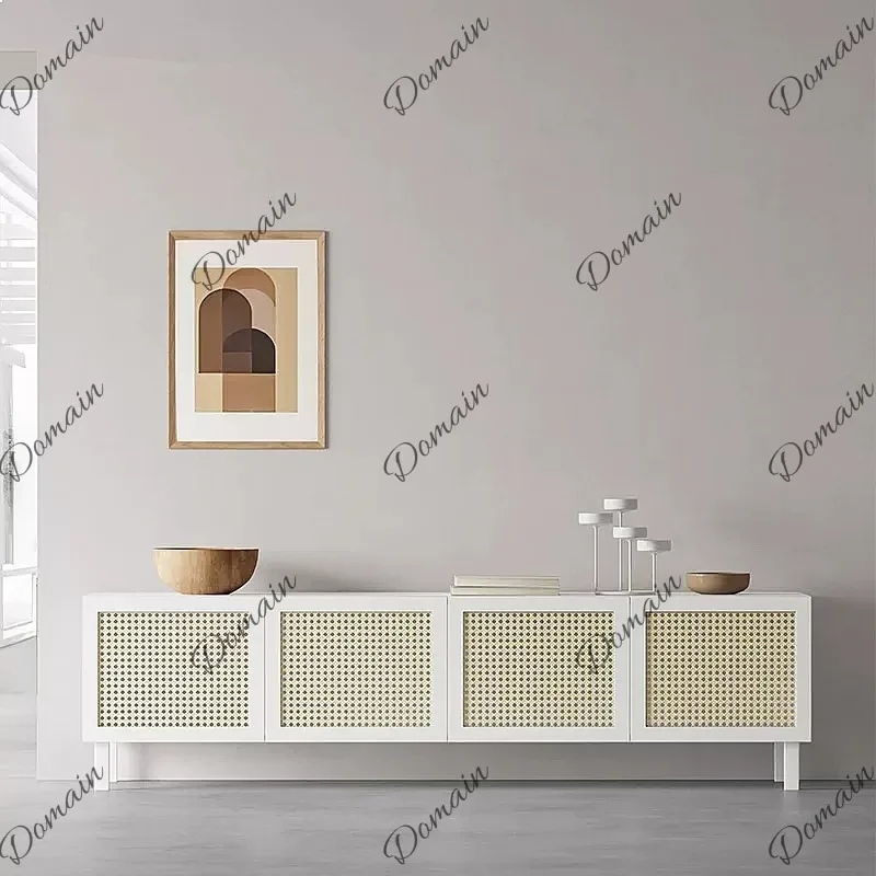 80 N Nordic Solid Wood Wicker TV Stand Simple Modern Small Apartment Long Cabinet Storage Console Table