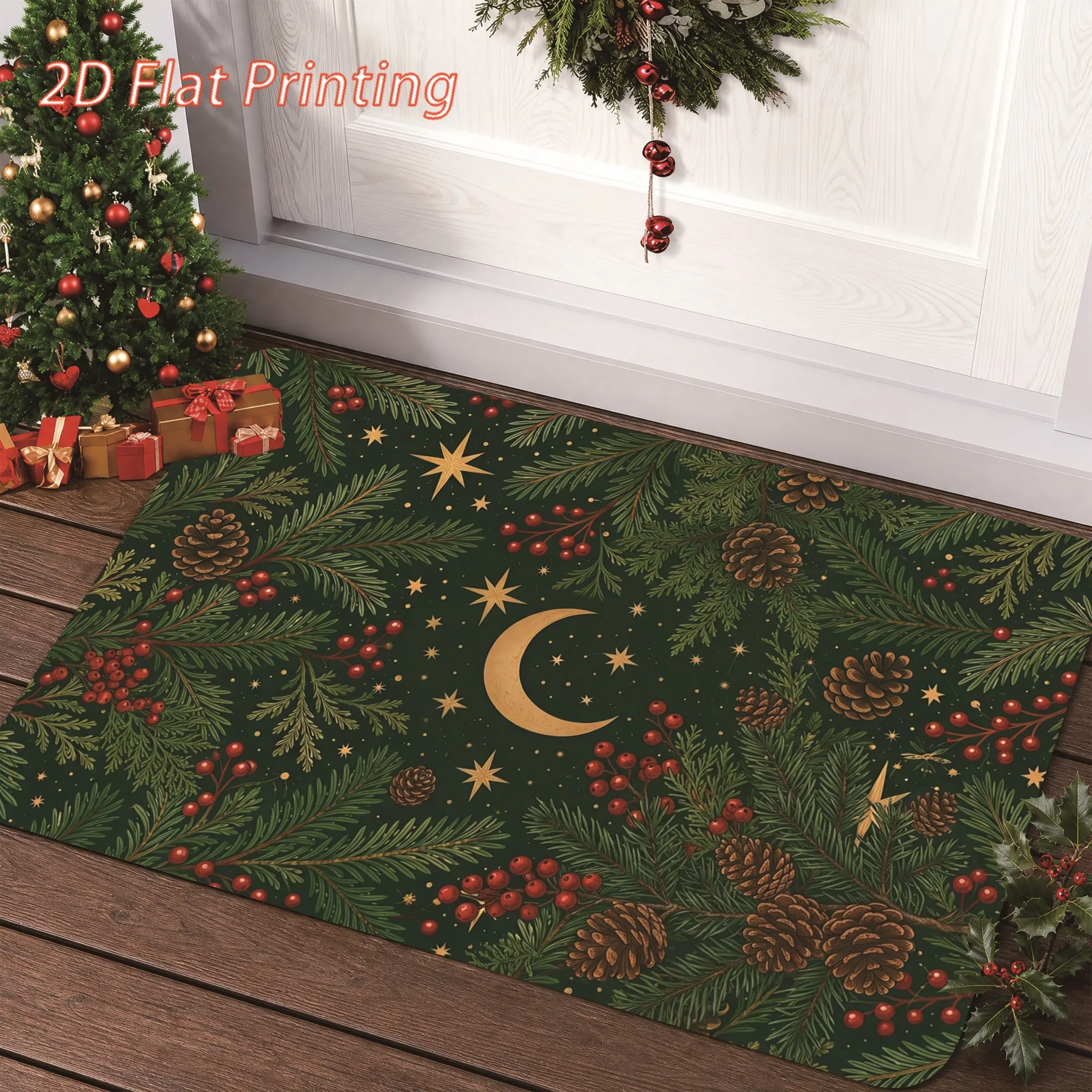 Christmas Five Gnomes Lantern Candy Cane Dish Drying Mat Washable Super Absorbent Counter Pad For Winter Kitchen Party Decor