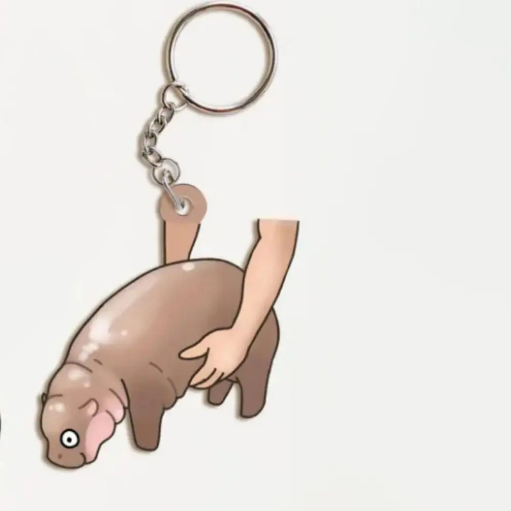 Lovely Funny Moo Deng Key Ring Anti-loss Thai Style Cartoon Hippo Pendant Bag Charm Acrylic Animal Keychains Kids