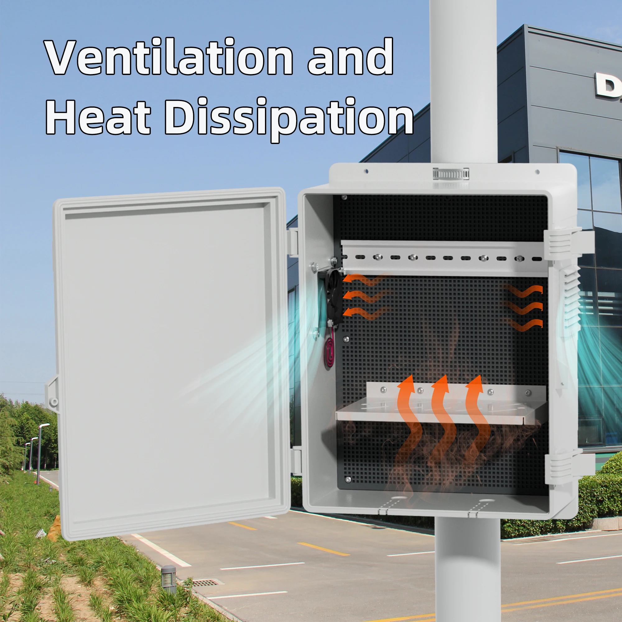 Vented Outdoor Electrical Box White Waterproof Nema Enclosure 16x11x6 Plastic WiFi Box with Buckle Fan Vented Dust Screen