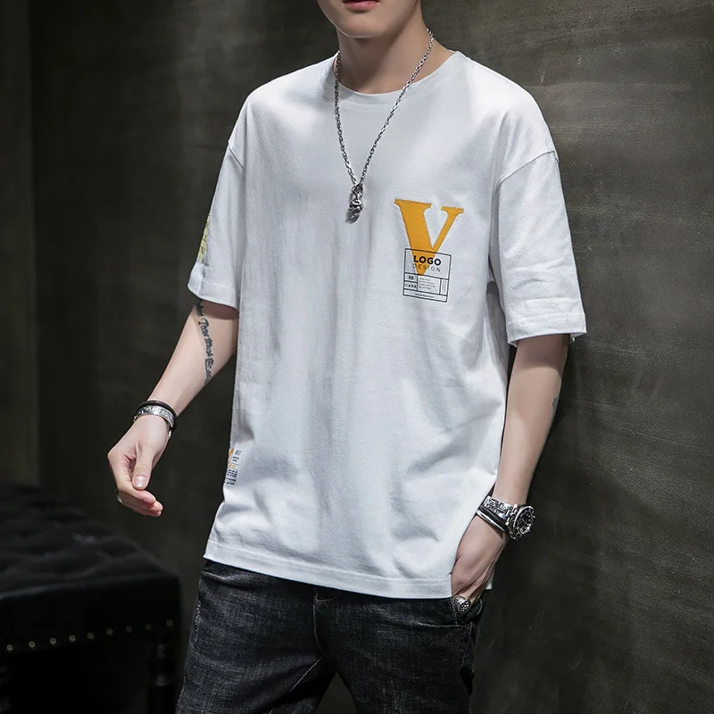 

Pure Cotton Short Sleeve T-Shirt Men's Casual round Neck Overhead Loose Fit Printed Top Summer New Arrival Cleanfit Style