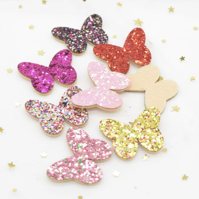 20Pcs 35*28mm Glitter Fabric Nonwoven Padded Patches Sequins Butterfly Appliques for Crafts DIY Hairpin Ornament Hat Decor