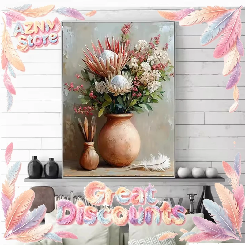 1pc frameless canvas painting Beautiful Flower Oil Painting on Canvas Rose Winter Jasmine Sunflower Poster Prints Wall Art Pi
