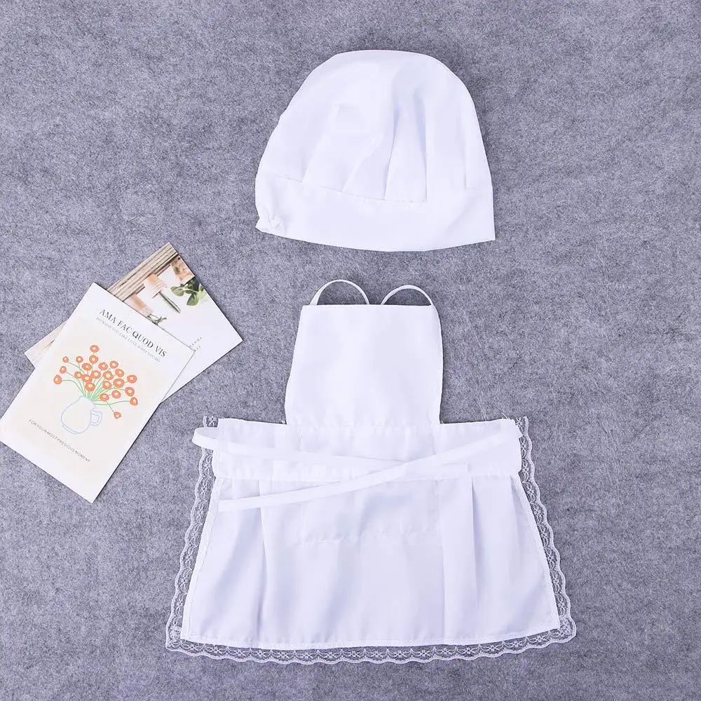 

White Cook Cotton Blended For Kids Costumes Baby Photos Apron Chef Hat Costume Photography