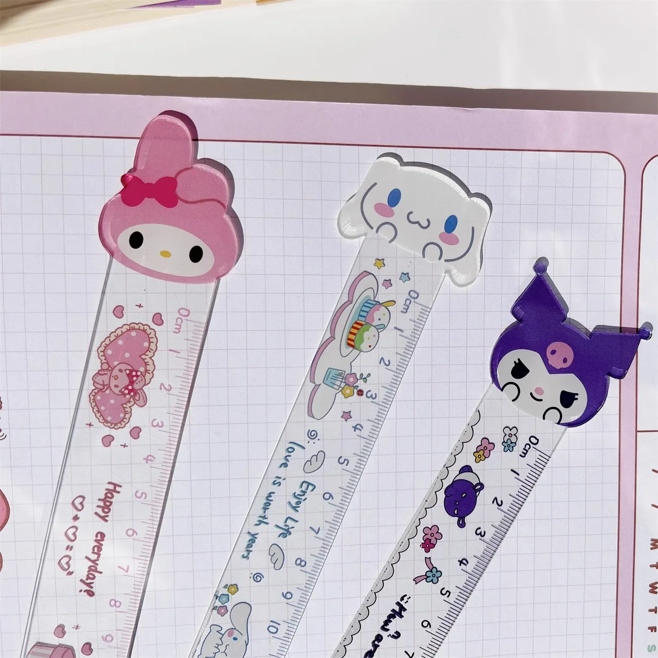 12cm Cute Sanrio Ruler Cartoon Cinnamonroll Kuromi My Melody Transparent Ruler Primary School Student Stationery Measuring Tool