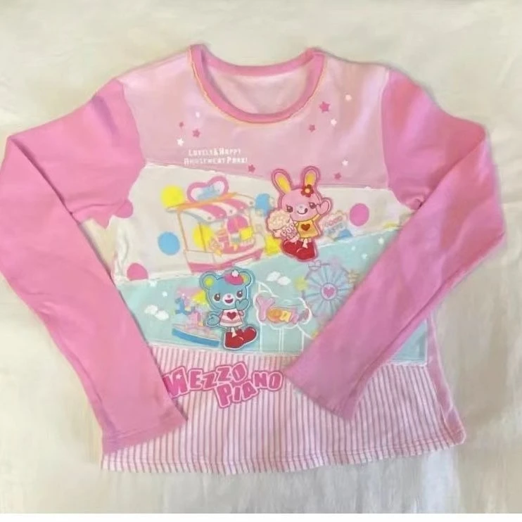 Summer Japanese Kawaii Cartoon Printing Tops Women Harajuku Wave Point Patchwork T-shirt Y2k Aesthetic Fairy Grunge Cute Tee