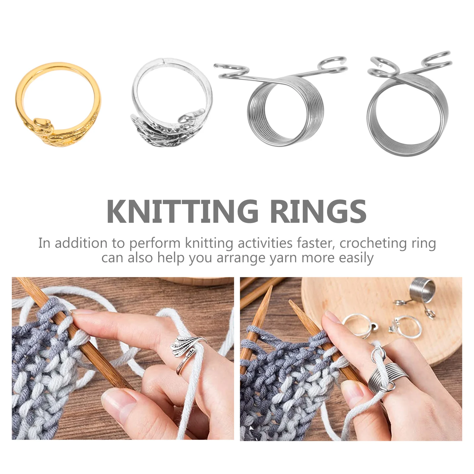 

4Pcs Knitting Rings for Yarn Strands Crochet Open Finger Rings Yarn for Faster Crocheting Crochet Tension Ring