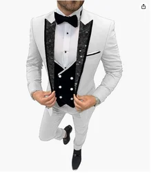 3 Piece Wedding Suits for Men 2024 Slim Fit Fashion Groom Tuxedos Shiny Sequins Lapel Best Man Blazer Sets