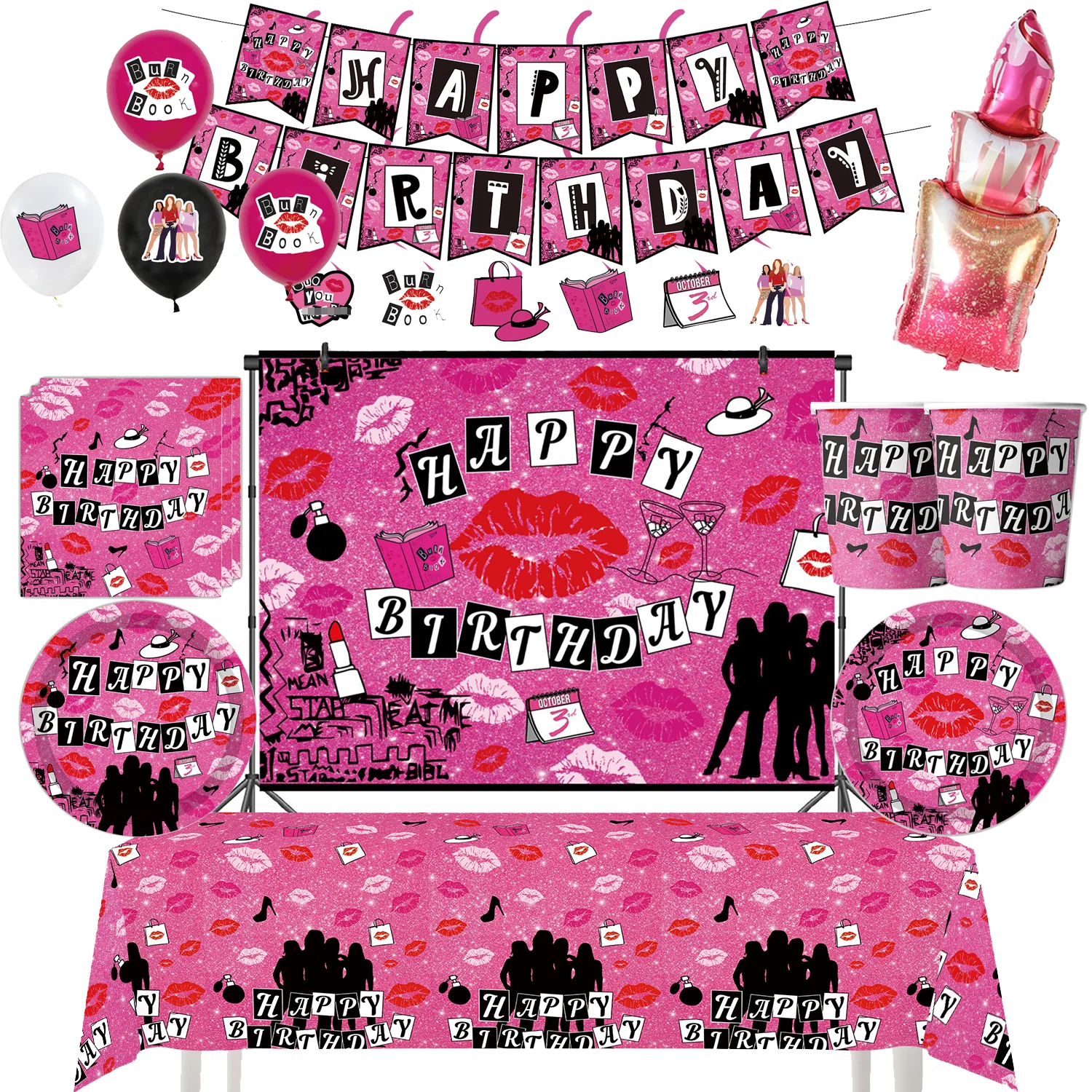 Mean Girls Birthday Party Supplies Cups Plates Napkins Tablecloths Balloons Backdrop Tableware Set Hen Party Decorations