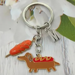 New A-Z Letter Key Chain Hot Dog Sausage Ham Key Ring Enamel Key Chain Women's Souvenir Men's Key DIY Handmade Jewelry