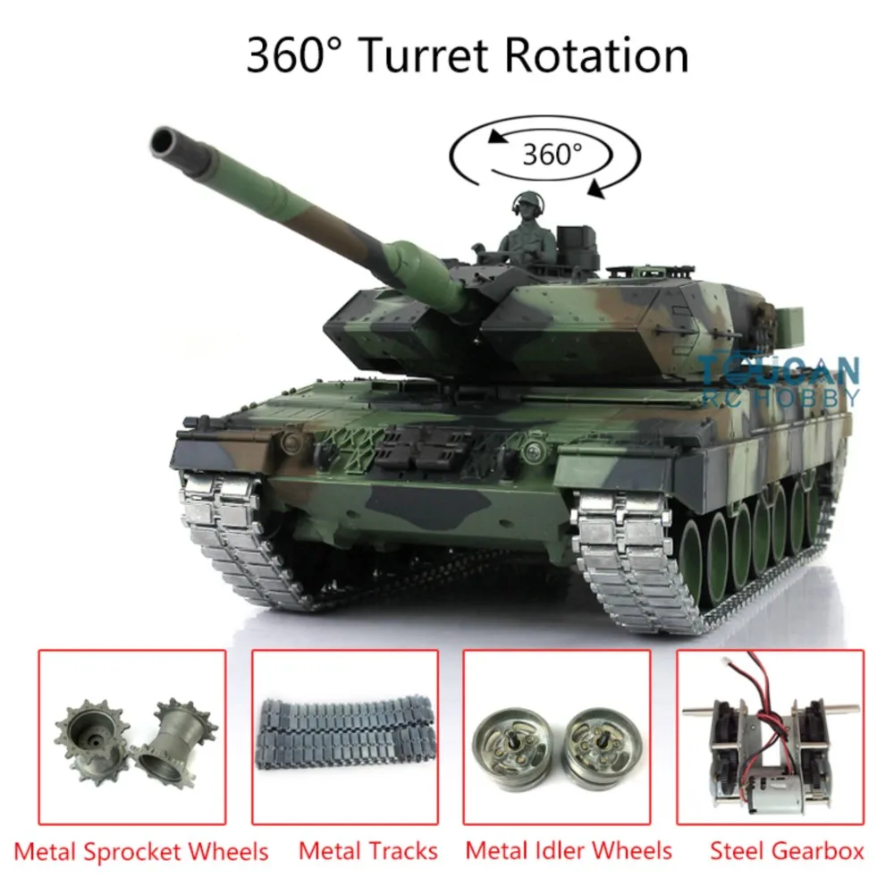 Actualizado Ver Henglong 1/16 7,0 actualización Leopard2A6 RC tanque 3889 360 torreta pistas de Motor de conducción de Metal