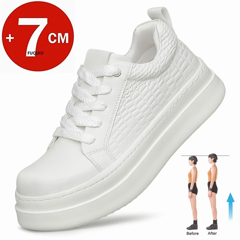 

Men's Leather Elevator Shoes 7cm Hidden Height Increase Thick Sole Fashion Casual Sports Breathable Comfortable Sneakers for Man
