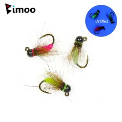Bimoo 6PCS #10 #12 #14 #16 Barbed Jig Bead Head Jig Nymph Fly Fast Sinking Wet Euro Nymph Fly Trout Panfish Fishing Lures Baits