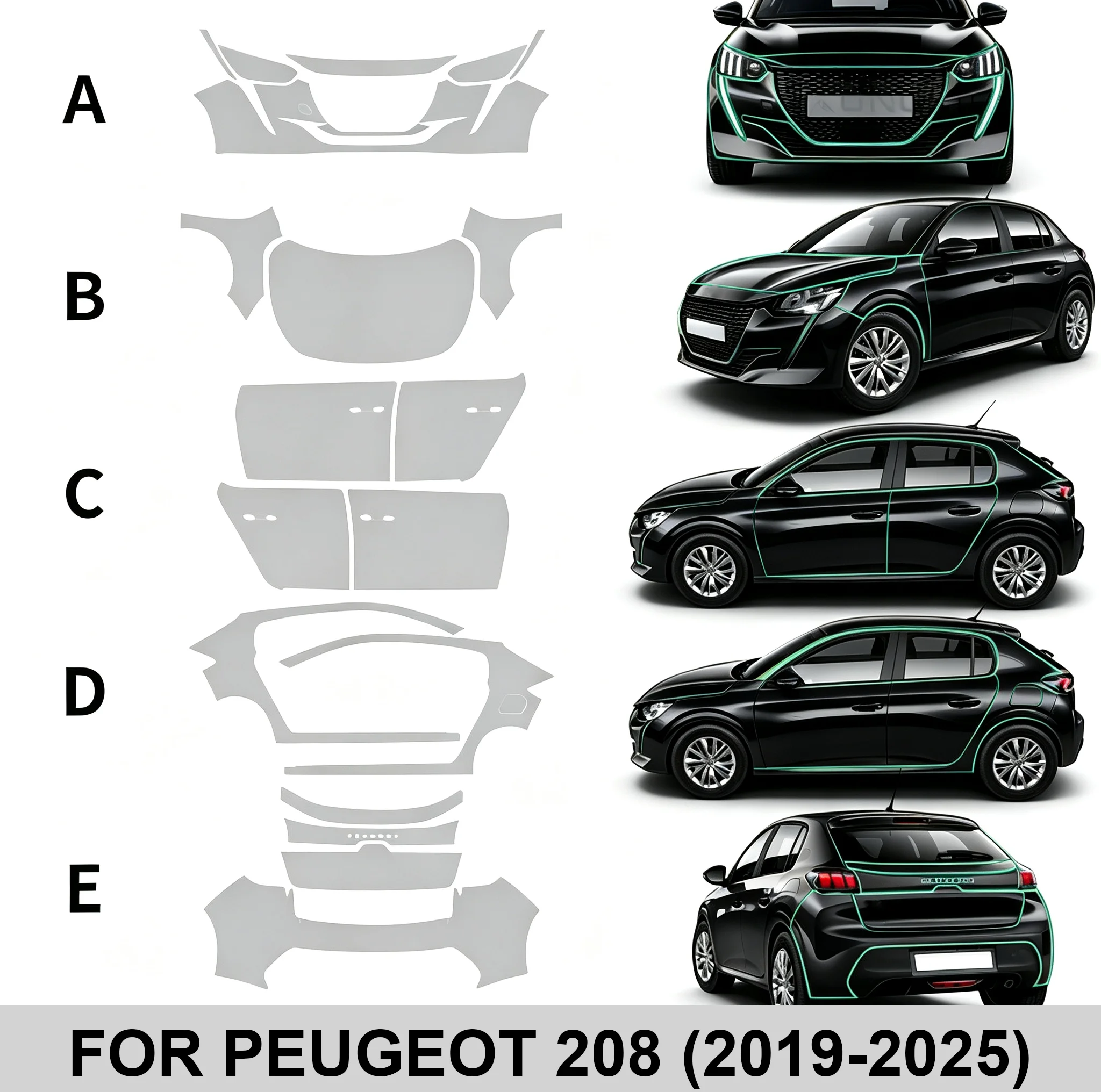 For PEUGEOT 208 2019-2025 Car Paint Transparent TPU Protection Film Anti-scratch Pre Cut Car Body PPF Protective Film