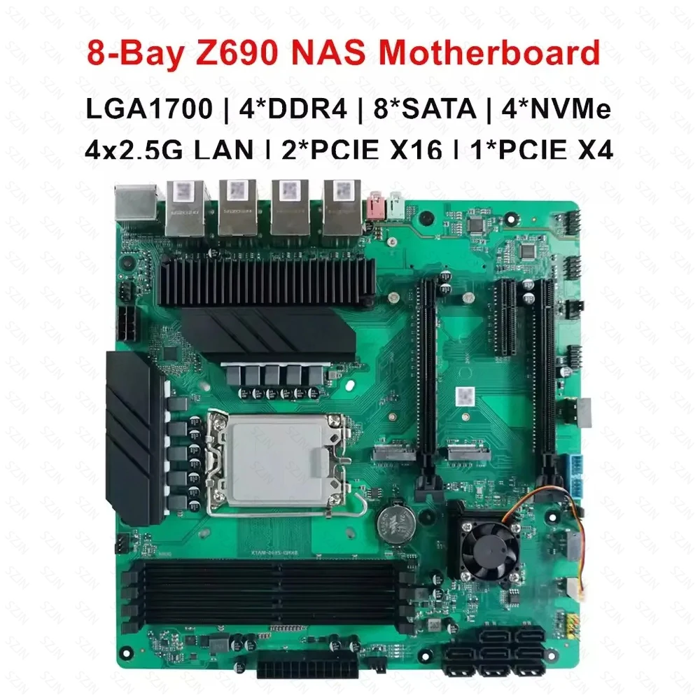 Z690 Motherboard AIO Nas Motherboard Support LGA1700 12-14th CPU 4*DDR4 UDIMM 4*M.2-NVME 8*SATA 3.0 4*2.5G I226-V Workstation