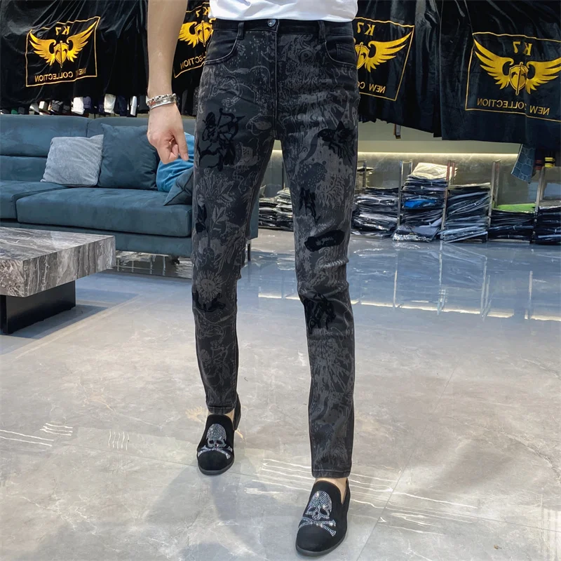 Farbe Kontrast Jeans männer Dünne Jeans Männer Druck Männer Jeans Hosen Männer Streetwear Vaqueros Hombre 2025, Erkek Kot Pantolon