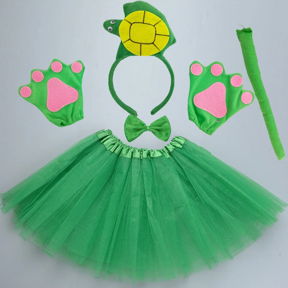 Green Halloween Animal Tortoise Crocodile Dinosaur Costume Tutu Headband Tail Skirt Cosplay Dress Up Party Props Christmas