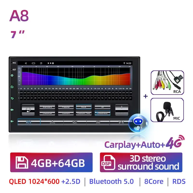 Ruancheng 8G 128G 2 Din Android 14 Autoradio GPS AI Carplay Auto Stereo Universele 7 "voor Volkswagen Nissan Hyundai Kia Toyota