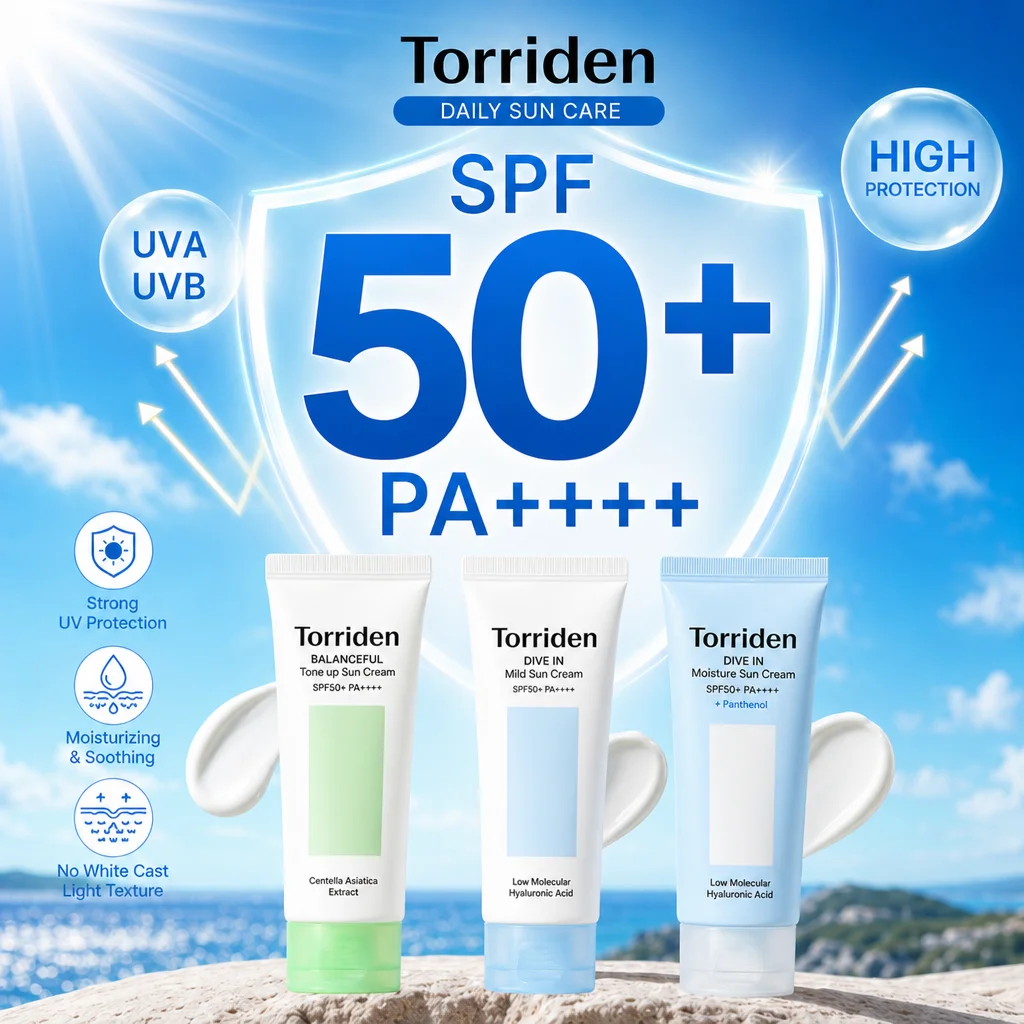 Protector solar Torriden SPF 50+ para rostro, cuidado solar de la piel, tubo doble, protector solar facial multiefecto, bloqueador solar, protección solar.