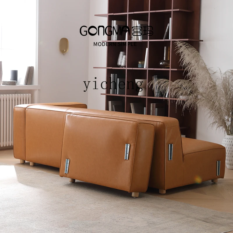 ZC five-headed cow sofa is all genuine leather, simple and light retro tofu blocks, the first layer of cowhide