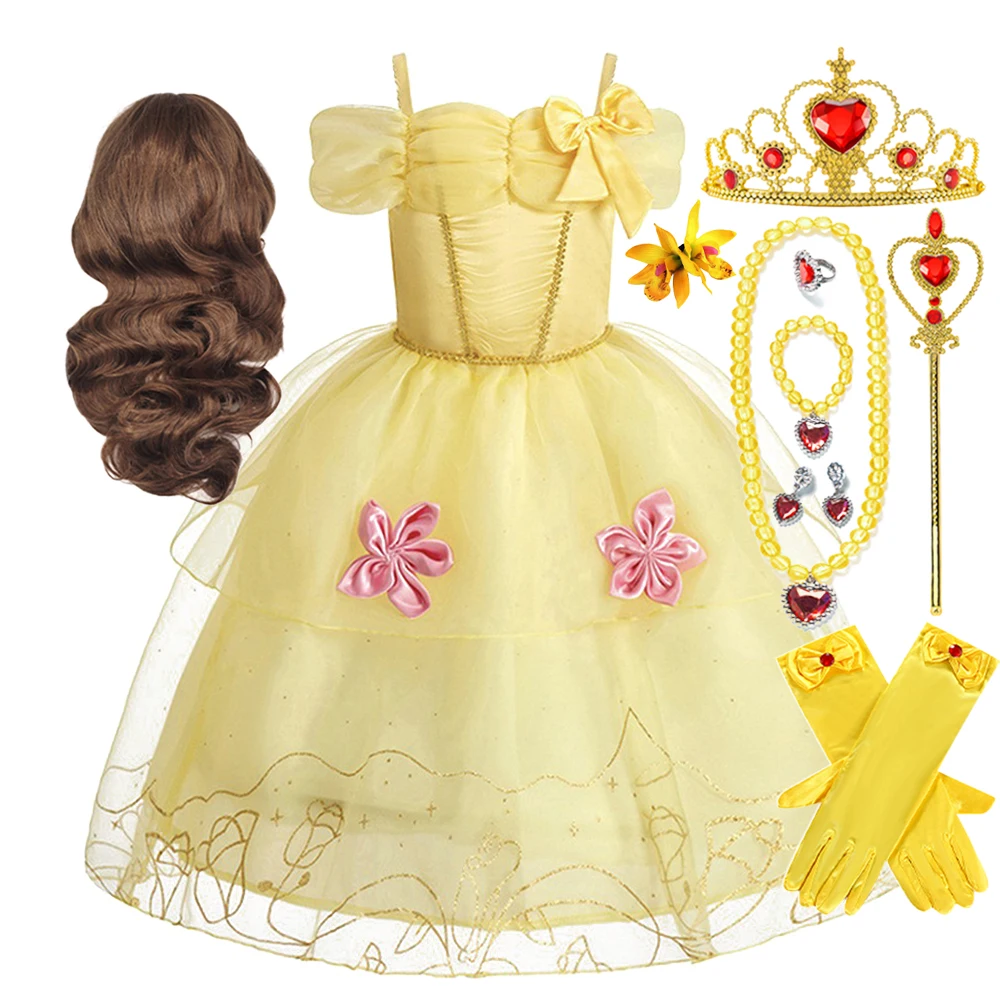 Child Princess Costume Halloween Cosplay Fancy Bella Dress Kids Prom Gowns Belle Costumes Girls