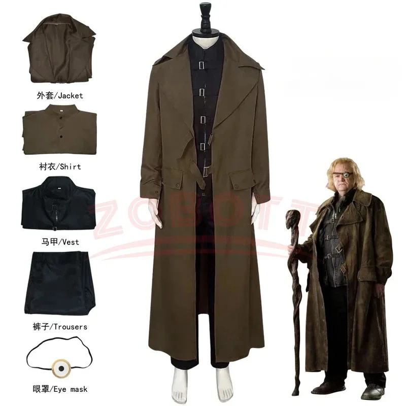 

DY2025Alastor Moody Mad-Eye Cosplay Brow Trench Coat Black Vest Pant Halloween Fancy role Play Suit set