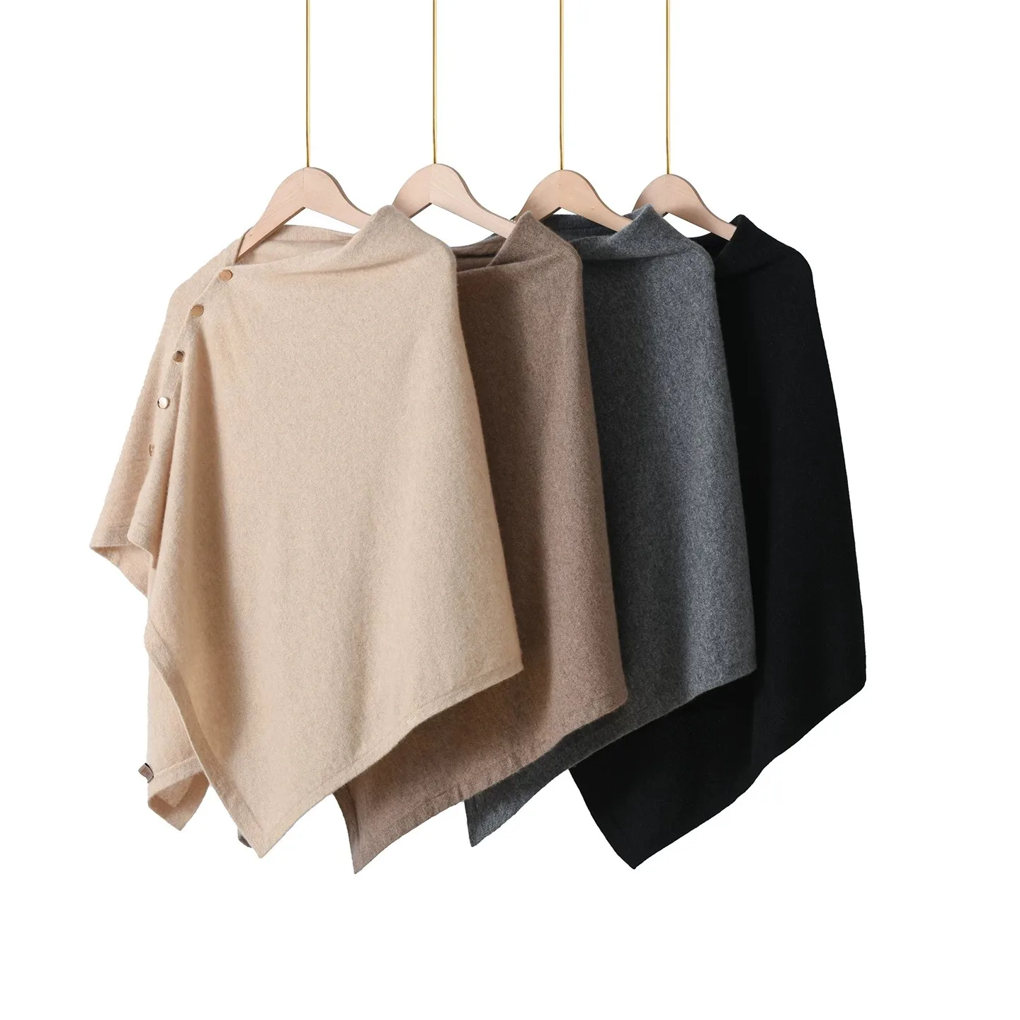 AOSSVIAO 2026 Neue Herbst-Winter-Kollektion Damen Reiner Kaschmir-Schal Einfarbig Warme Strick-Cape-Poncho mit Seitenknöpfen Oberbekleidung – Detail 1