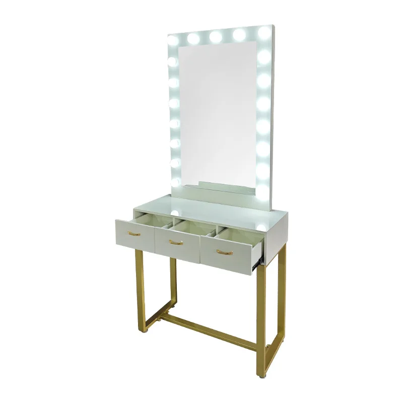 Mirror Desk Direct Sale Single Side Mirror Station LED Lighted Barber Stations Salon Furniture Gold Mirror In Beauty Salon