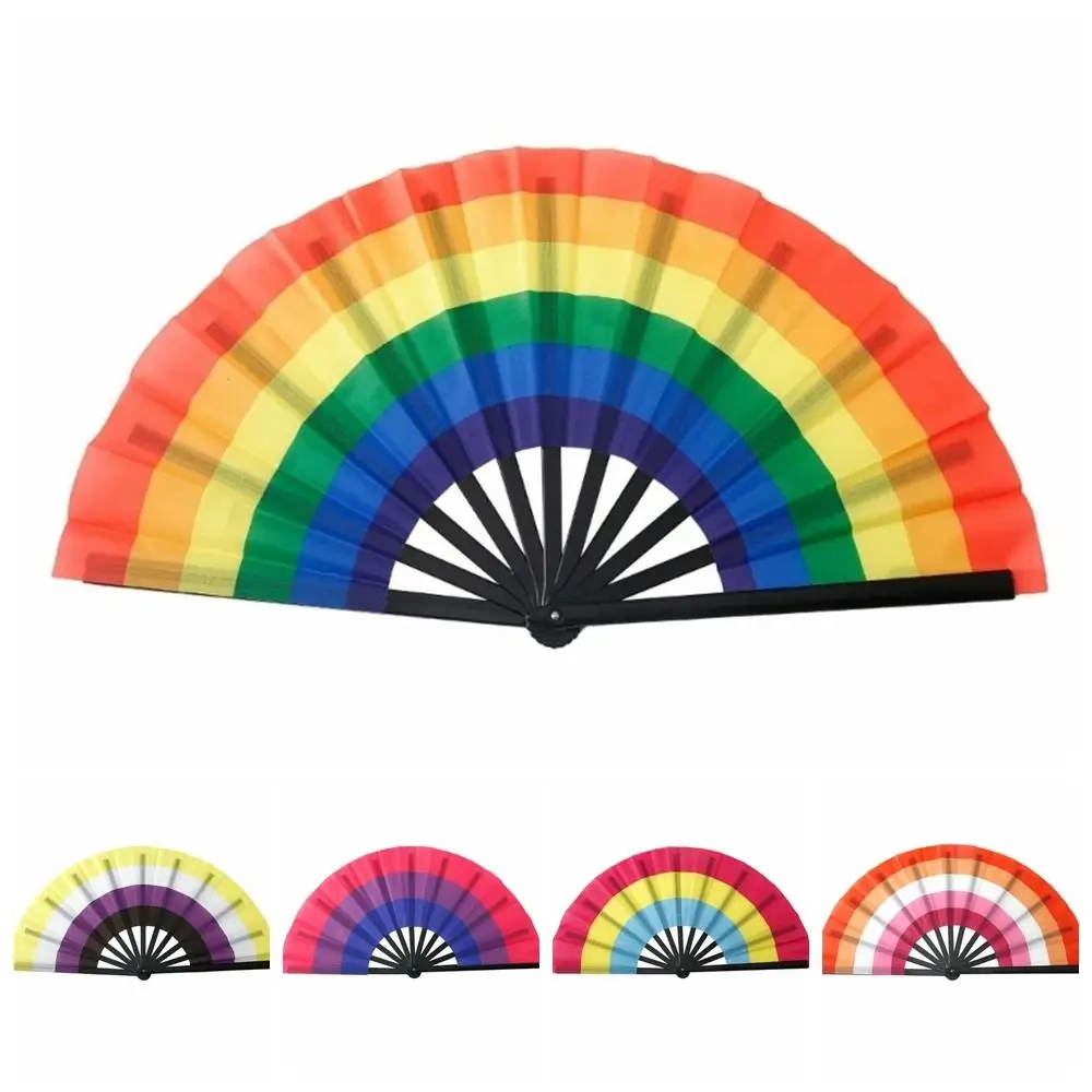 Fashion Plastic Colourful Hand Fans Folding 33cm Kung Fu Fan Rainbows Pattern Colourful Hand Folding Fan Summer Use
