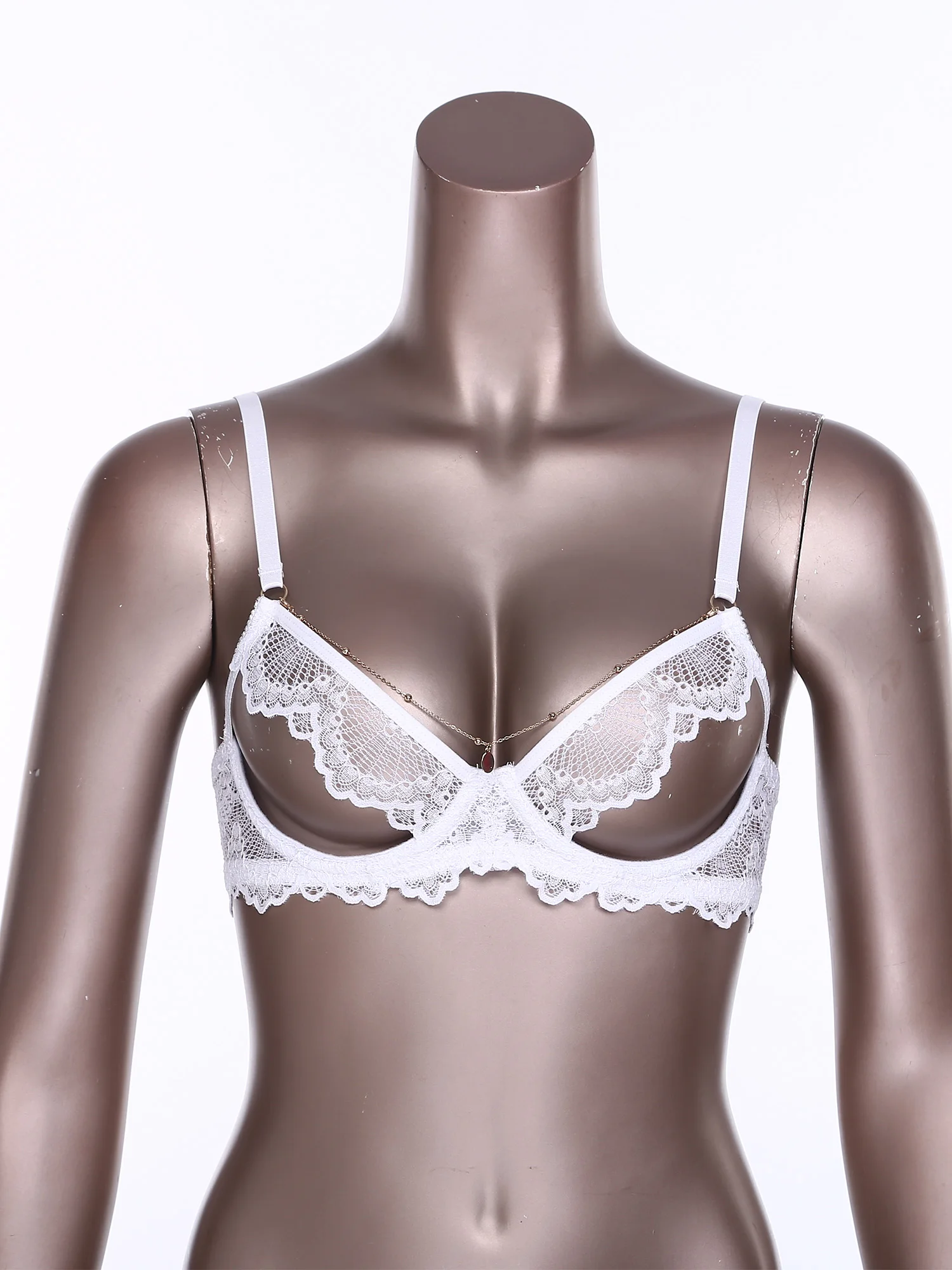 

Women Adults Sexy Floral Lace Open Cups with Underwire Push-up Cage Bra Brassier Alluring Balconette for Anniversary Honeymoon