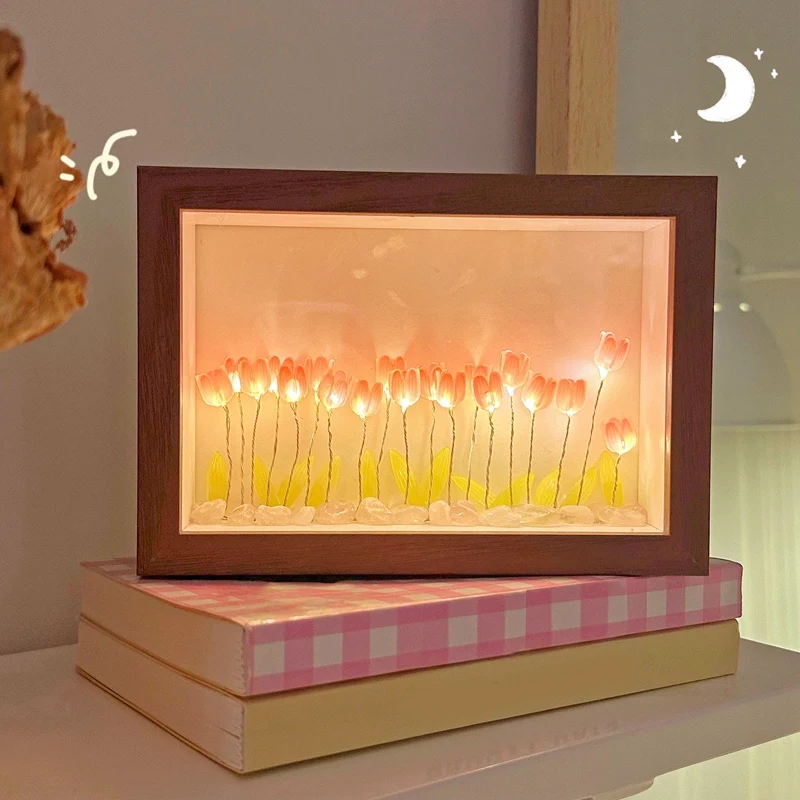 Handmade Artificial Preserved Flower Photo Frame DIY Night Light DIY Material Birthday Gift