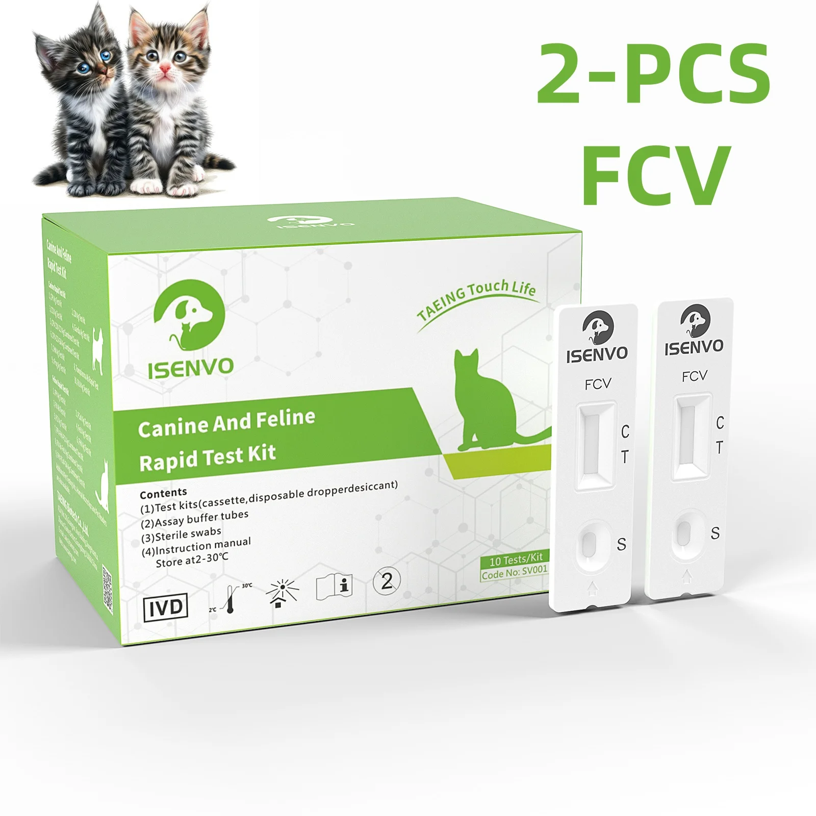 

2 Pcs Feline Cat Calicivirus FCV Rapid Infection Test Kit Vet Home Nasal & Eye Swab Health Test