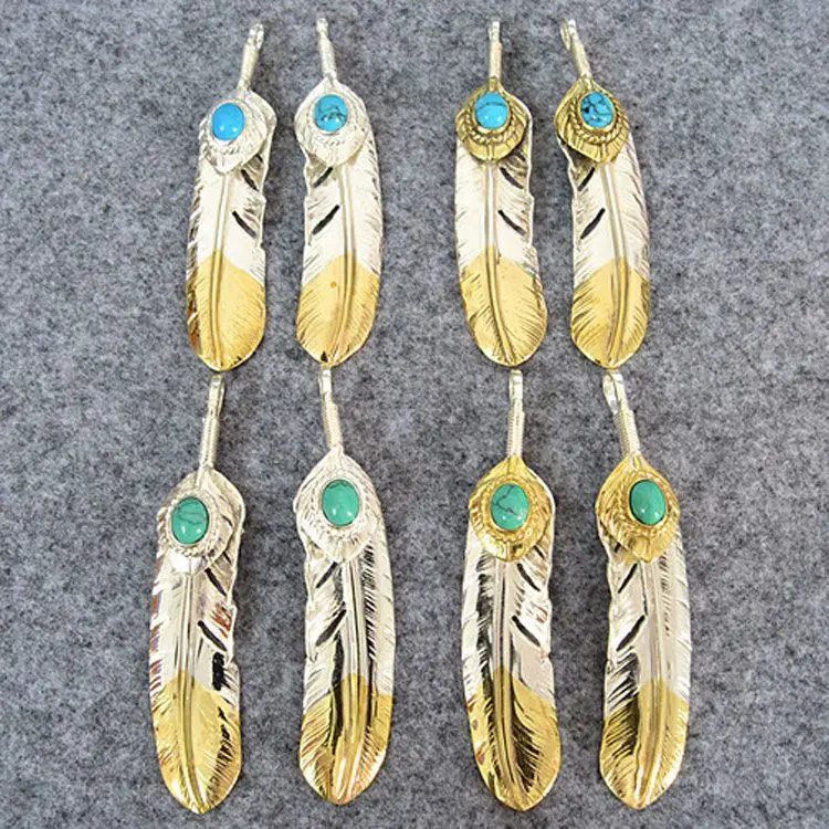 Sterling Silver Gold Tail Feather Necklace Pendant Female Personality Set Turquoise Leaf Pendant Male Fashion Jewelry