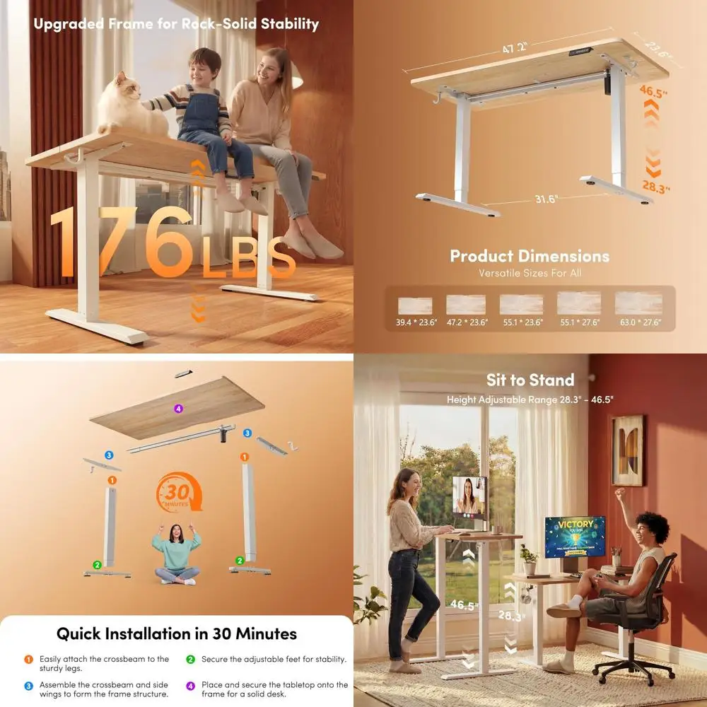 

Стол для работы стоя, 48 × 24 дюйма, с электрической регулировкой высоты, для сидения и работы стоя, компьютерный офисный стол с откидной столешницей, белый/кленовый верх