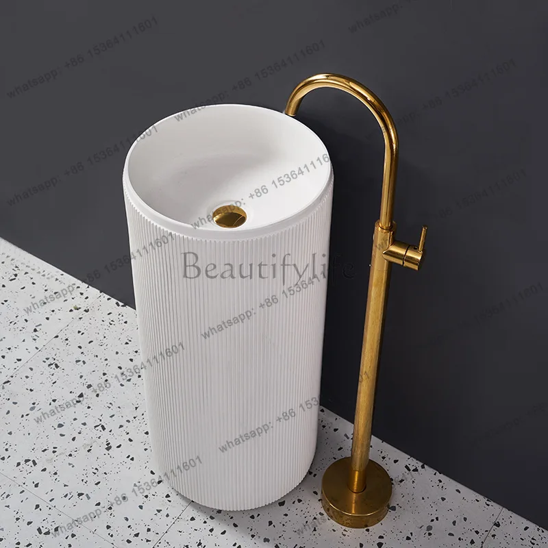 Artificial stone creative pillar basin custom floor-to-ceiling bathroom integrated wash basin integrated hotel KTV
