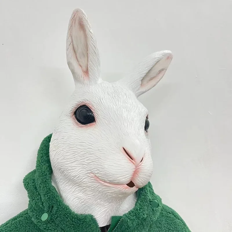 Nueva máscara de conejo blanco para adultos, tocado de látex con orejas de conejo, máscara de conejito, fiesta de disfraces de Halloween, accesorios de disfraz de Bar