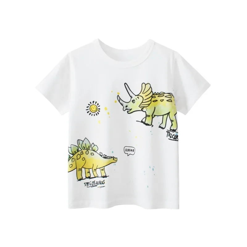 2025 Summer New Boys Cartoon Dinosaur T-Shirt Children's Short Sleeve Cotton Tops Tees Shirt Kids Clothes 2-10Y Dropshipping