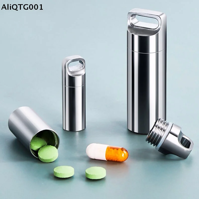 Mini Waterproof Stainless Steel Sealed Capsule Pill Box for Camping First Aid Pendant