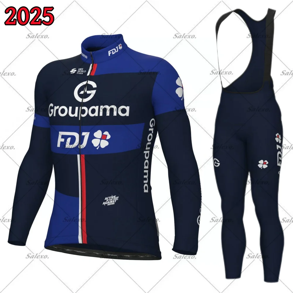 SPRING SUMMER 2026 GROUPAMA FDJ TEAM Men's BLUE Cycling Jersey Long Sleeve Bicycle Clothing Set with Bib PANTS MTB Ropa Ciclismo