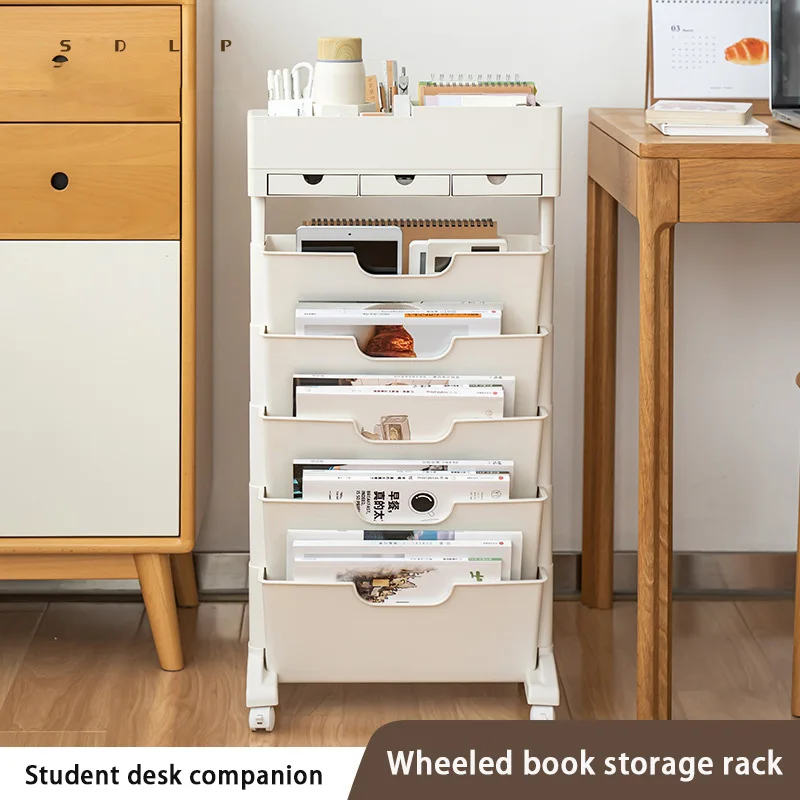 Book Storage Rack With Wheels Large Capacity Multi-Layer Table Side Storage Living Room Study Room Book Magazine Storage Shelf